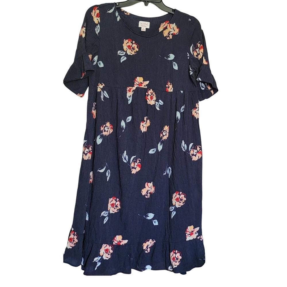 Isabel Maternity Navy‎ Blue Pink Floral Spring Knee Length Lined Career Dress XS